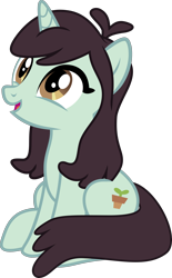 Size: 2000x3216 | Tagged: safe, anonymous artist, sprout greenhoof, pony, unicorn, background pony, cute, female, las pegasus resident, mare, simple background, sitting, solo, transparent background, vector