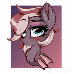 Size: 3000x3115 | Tagged: safe, artist:lux-arume, oc, oc only, oc:efflorescence, bat pony, pony, bat pony oc, bust, female, makeup, mare, sketch, solo, wings