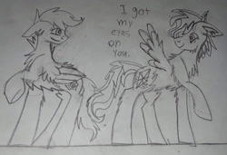 Size: 980x672 | Tagged: safe, scootaloo, oc, oc:christle flyer, canon x oc, christaloo, colt, dialogue, female, filly, foal, male, shipping, straight, text, traditional art