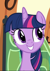 Size: 662x939 | Tagged: safe, screencap, twilight sparkle, twilight sparkle (alicorn), alicorn, surf and/or turf, cropped, cute, smiling, solo, train, twiabetes