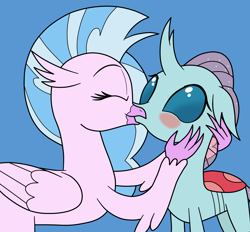 Size: 3185x2961 | Tagged: safe, artist:eagc7, ocellus, silverstream, changedling, changeling, hippogriff, blushing, female, kissing, lesbian, ocellustream, shipping, simple background