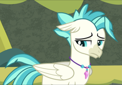 Size: 1347x939 | Tagged: safe, screencap, terramar, hippogriff, surf and/or turf, cropped, sad, solo