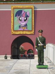 Size: 718x960 | Tagged: safe, edit, twilight sparkle, human, the point of no return, beijing, china, guard, irl, irl human, op is trying to be funny, photo, tiananmen square