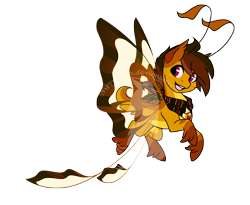 Size: 2550x2094 | Tagged: safe, artist:fuyusfox, oc, oc only, oc:zippity do dah, hybrid, original species, butterfly wings, flying, male, simple background, smiling, solo, stallion, transparent background, wings