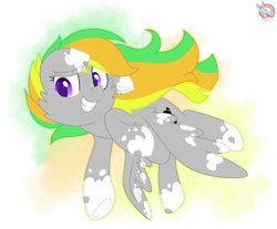 Size: 1968x1627 | Tagged: safe, artist:rainbow eevee, oc, oc only, oc:odd inks, pegasus, pony, bright colours, colored skin, cute, cutie mark, female, looking at you, multicolored hair, pegasus oc, purple eyes, simple background, smiling, smiling at you, solo, spread wings, transparent background, wings