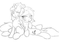 Size: 3200x2400 | Tagged: safe, artist:lurker, oc, bat pony, pony, unicorn, blushing, cute, female, hug, leaning, looking, male