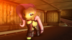 Size: 1920x1080 | Tagged: safe, artist:mmdemon, fluttershy, pegasus, pony, 3d, alternate universe, braid, choker, clothes, dress, solo