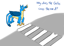 Size: 1400x1000 | Tagged: safe, artist:horsesplease, gallus, 1000 hours in ms paint, clucking, derp, gallus the rooster, question, road, why did the chicken cross the road?