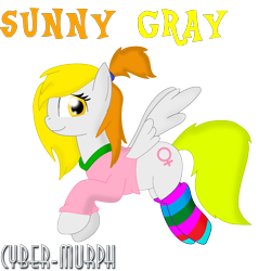 Size: 1860x1952 | Tagged: safe, artist:cyber-murph, oc, oc:sunny gray, pegasus, pony, clothes, commission, cutie mark, ponytail, signature, socks, striped socks, sweater, vector