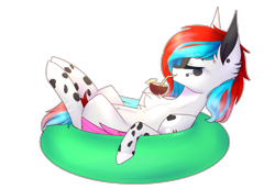Size: 2900x2000 | Tagged: safe, artist:honeybbear, oc, oc only, pegasus, pony, chest fluff, coconut, eyes closed, female, food, inner tube, mare, simple background, solo, transparent background