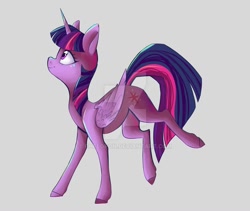 Size: 1024x864 | Tagged: safe, artist:phelorena, twilight sparkle, twilight sparkle (alicorn), alicorn, pony, colored hooves, deviantart watermark, female, gray background, mare, obtrusive watermark, simple background, solo, watermark