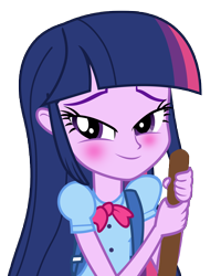 Size: 8180x10220 | Tagged: safe, artist:famousmari5, twilight sparkle, twilight sparkle (alicorn), alicorn, equestria girls, equestria girls (movie), absurd resolution, blushing, broom, clothes, cute, simple background, solo, transparent background, twiabetes, vector