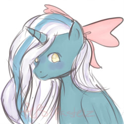 Size: 894x894 | Tagged: safe, oc, oc:fleurbelle, alicorn, pony, alicorn oc, blushing, bow, female, golden eyes, hair bow, looking at you, mare