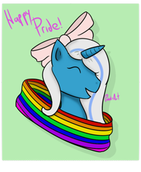 Size: 658x800 | Tagged: safe, artist:pandixart, oc, oc:fleurbelle, alicorn, pony, alicorn oc, bow, eyes closed, female, hair bow, mare, pride, pride flag