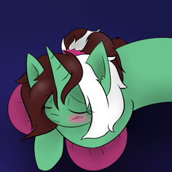 Size: 1000x1000 | Tagged: safe, artist:kaggy009, oc, oc:peppermint pattie (unicorn), pony, unicorn, ask peppermint pattie, female, mare, sleeping, solo