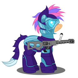 Size: 1800x1800 | Tagged: safe, artist:ponkus, oc, oc:nimbus flare, pegasus, pony, enclave, enclave armor, female, gun, mare, rifle, scarred, simple background, sniper rifle, solo, transparent background, weapon