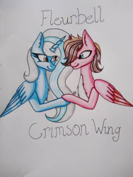 Size: 600x800 | Tagged: safe, oc, oc only, oc:crimsonwing, oc:fleurbelle, alicorn, pegasus, pony, alicorn oc, artist;hiroultimate, female, fleurwing, holding hooves, male, mare, oc x oc, shipping, simple background, straight, traditional art, white background