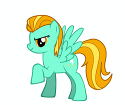 Size: 584x490 | Tagged: safe, lightning dust, pegasus, pony, pony creator, female, looking at you, mare, raised hoof, simple background, solo, white background, wings