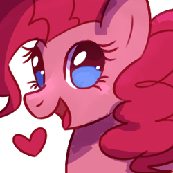 Size: 300x300 | Tagged: safe, artist:feather-o-flo, pinkie pie, earth pony, pony, bust, cute, diapinkes, female, heart, mare, open mouth, portrait, simple background, solo, white background