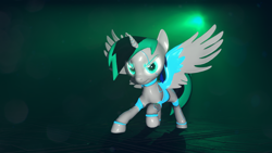 Size: 3840x2160 | Tagged: safe, artist:phoenixtm, oc, oc:archie cloud, alicorn, pony, robot, robot pony, 3d, alicorn oc, glow, glowing eyes, glowing horn, shiny, source filmmaker