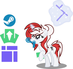 Size: 1280x1207 | Tagged: safe, artist:fuzzybrushy, oc, oc only, oc:stock piston, unicorn, logo, magic, magic aura, movie accurate, red hair, simple background, solo, transparent background, vector