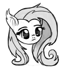 Size: 545x612 | Tagged: safe, artist:nimaru, fluttershy, bat pony, pony, bat ponified, bust, flutterbat, monochrome, portrait, race swap, solo