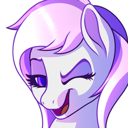 Size: 2048x2048 | Tagged: safe, artist:cherry pop, oc, oc only, oc:mewio, bust, emote, female, mare, one eye closed, portrait, simple background, transparent background, wink