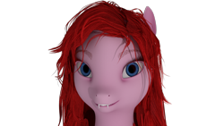 Size: 1920x1080 | Tagged: safe, artist:t-box, oc, oc:moon lee, earth pony, pony, vampire, vampony, 3d, blender, blender cycles, blue eyes, cute face, female, looking at you, pink skin, red mane, simple background, smiley face, smiling, solo, transparent background