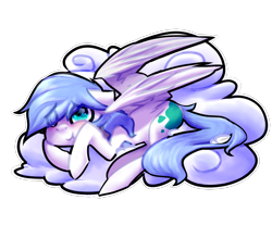 Size: 764x633 | Tagged: safe, artist:mcwolfity, oc, oc only, pegasus, pony, blushing, cloud, eye clipping through hair, on a cloud, pegasus oc, prone, simple background, solo, transparent background, wings