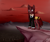 Size: 2560x2160 | Tagged: safe, artist:thepascaal, oc, oc:flechette, changeling, original species, changeling oc, cliff, clothes, cloud, mountain, red changeling, red sky, scenery, suit