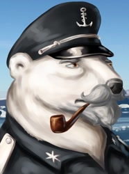 Size: 1024x1379 | Tagged: safe, artist:dukevonkessel, oc, oc only, bear, equestria at war mod, bust, captain, clothes, facial hair, male, moustache, pipe, polar bear, portrait, solo, uniform