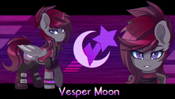 Size: 3840x2160 | Tagged: safe, artist:ciderpunk, oc, oc:vesper moon, bat pony, pony, bat pony oc, chromatic aberration, cutie mark background, cyberpunk