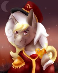 Size: 2000x2500 | Tagged: safe, artist:euspuche, oc, oc only, oc:margaret garcia, unicorn, bust, clothes, female, fluffy, looking at you, portrait, receptionist, rubber duck