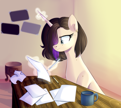 Size: 1626x1457 | Tagged: safe, artist:darlyjay, oc, pony, unicorn, female, magic, mare, paper, pencil, solo