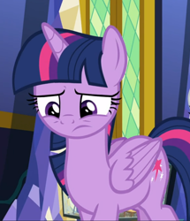 Size: 772x896 | Tagged: safe, screencap, twilight sparkle, twilight sparkle (alicorn), alicorn, pony, the last problem, cropped, female, folded wings, frown, mare, sad, solo, wings