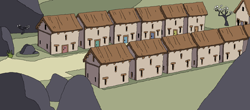 Size: 1338x590 | Tagged: safe, artist:alexanderwilliams, pony, house, houses, our town, path, rock, tree, village