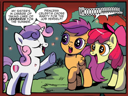 Size: 1334x1005 | Tagged: safe, idw, apple bloom, scootaloo, sweetie belle, firefly (insect), spoiler:comic, spoiler:comic82, boasting, cutie mark crusaders, sparkling eyes, whoa