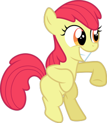 Size: 3000x3444 | Tagged: safe, artist:cloudyglow, edit, editor:slayerbvc, apple bloom, earth pony, pony, apple family reunion, .ai available, accessory-less edit, bipedal, dancing, female, filly, grin, happy, missing accessory, simple background, smiling, solo, transparent background, vector, vector edit