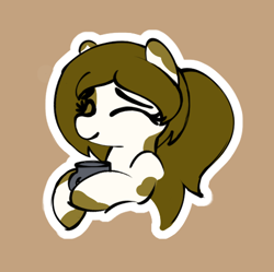 Size: 498x497 | Tagged: artist needed, safe, oc, oc:caramel macchiato, pony, coffee mug, eyes closed, female, mug, pinto, ponytail, solo