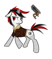 Size: 528x596 | Tagged: safe, artist:priorknight, oc, oc only, oc:blackjack, pony, unicorn, fallout equestria, fallout equestria: project horizons, clothes, fanfic art, female, glowing horn, gun, horn, magic, mare, simple background, small horn, socks, solo, striped socks, telekinesis, transparent background, unicorn oc, weapon