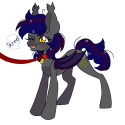 Size: 1000x1000 | Tagged: safe, artist:rymdsten, oc, oc:firestarter, bat pony, pony, bat pony oc, bat wings, cute, female, fluffy, mare, one eye closed, pet, pony pet, simple background, skree, solo, transparent background, wings, wink