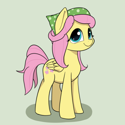 Size: 1800x1800 | Tagged: safe, artist:whiskeypanda, derpibooru exclusive, fluttershy, pegasus, pony, alternate hairstyle, bandana, clothes, cute, cutie mark, female, shyabetes, simple background, smiling, solo
