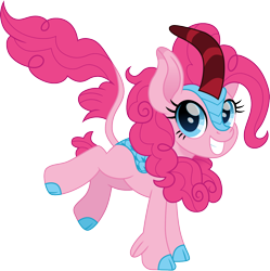 Size: 1496x1500 | Tagged: safe, artist:cloudyglow, pinkie pie, kirin, cute, diapinkes, female, kirin-ified, looking at you, simple background, smiling, smiling at you, solo, species swap, transparent background, weapons-grade cute