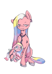 Size: 1668x2388 | Tagged: safe, artist:enzymedevice, pony, g1, baby meadowsweet, daddy meadowsweet, daisy meadowsweet, ear tag, female, filly, g1 to g4, generation leap, male, necktie, simple background, stallion, transparent background, unshorn fetlocks