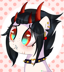 Size: 3163x3519 | Tagged: safe, artist:2pandita, oc, earth pony, pony, bust, choker, fangs, female, horns, mare, portrait, solo, spiked choker