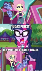 Size: 600x1012 | Tagged: safe, edit, edited screencap, screencap, fluttershy, sci-twi, twilight sparkle, better together, choose your own ending, equestria girls, the road less scheduled, the road less scheduled: fluttershy, caption, clothes, flutterpunk, image macro, meme, midriff, tanktop, text