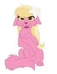 Size: 2429x3109 | Tagged: safe, artist:starshade, lily, lily valley, cat, catified, cute, female, floppy ears, flower, flower in hair, full body, looking at you, mare, open mouth, simple background, smiling, solo, species swap, transparent background