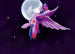 Size: 3500x2500 | Tagged: safe, artist:empress-twilight, twilight sparkle, twilight sparkle (alicorn), alicorn, pony, flying, moon, night, solo, stars