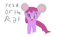 Size: 1074x667 | Tagged: safe, artist:1126jewel5, berry punch, berryshine, earth pony, mouse, pony, 1000 hours in ms paint, female, no pupils, one eye closed, open mouth, purple eyes, quality, simple background, solo, text, white background, wink, winking at you, year of the rat