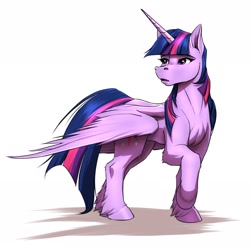 Size: 2375x2375 | Tagged: safe, artist:mykegreywolf, twilight sparkle, twilight sparkle (alicorn), alicorn, pony, female, mare, simple background, solo, unshorn fetlocks, white background